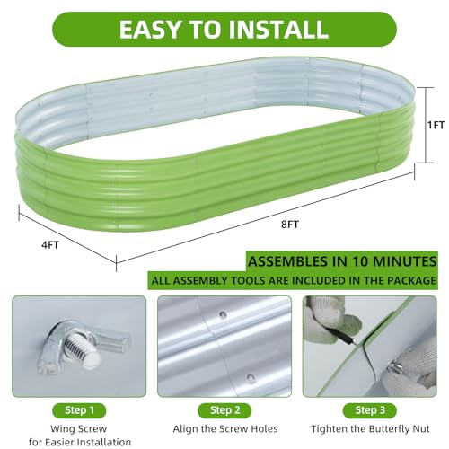 Galvanized Raised Garden Bed (Green / 8×4×1FT (2-pack）)