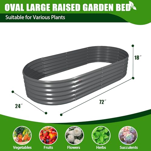 Anleolife 6x2x1.5ft Oval Galvanized Raised Garden Bed (Oval Round Grey / 6×2×1.5ft Tall)