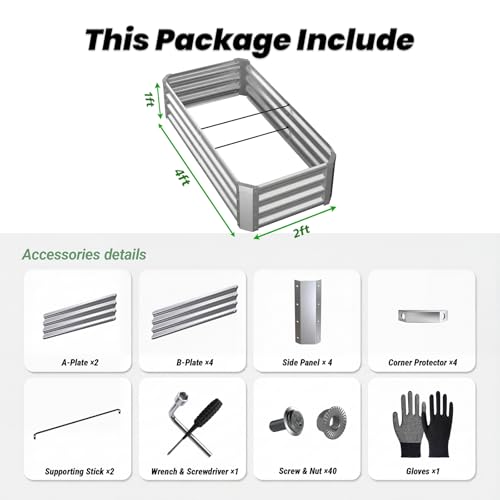 2Packs 4x2x1 FT Galvanized Raised Garden Beds Outdoor (Galvanized / 4×2×1 ft (2Packs))