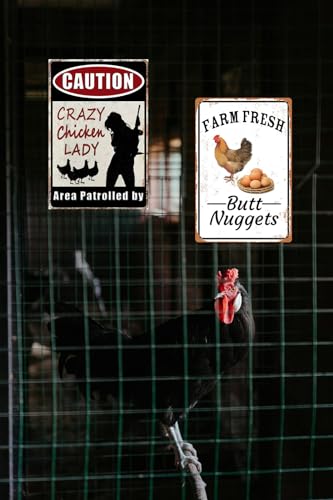 2pcs Funny Chicken Sign Vintage Metal Tin Signs Chicken Coop Accessories Lovers Gifts For Farm Yard Fence Decor Coop Caution Sign Outdoor Wall Decor 8×12 Inch (2jizuhehe)