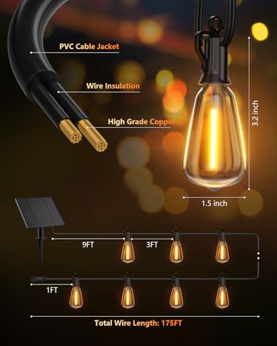175FT Solar String Lights Outdoor (175FT(56 Sockets))