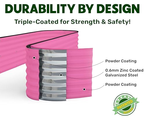 9-in-1 Galvanized Steel Raised Garden Bed // 8×2×1.5 ft Modular Planter for Gardening, Vegetables, Flowers // 18" Tall Metal Raised Garden Beds Outdoor (Pink) // Patented Design Planter Box (Pink / 8x2x1.5 ft)
