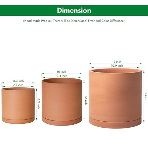 3 Pack Classic Terracotta Pots & Saucers (8+10+12 Inch / Terracotta)