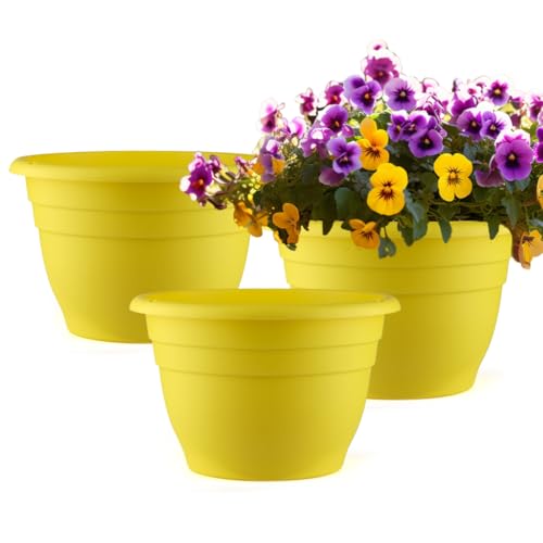 3 Pack 11 Inch Plant Pots for Indoor Outdoor (Yellow / 11 inch)