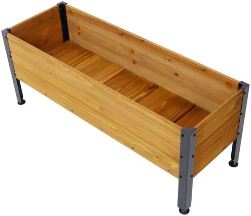 LuckyNote】Wood Rectangular Garden Planter Box Raised Bed Outdoor,Planters for Outdoor Plants,Elevated Herbs Vegetables Flowers Great Patio Deck Balcony,37x12.75x14.75 Inch,Fir Wood with Metal Legs