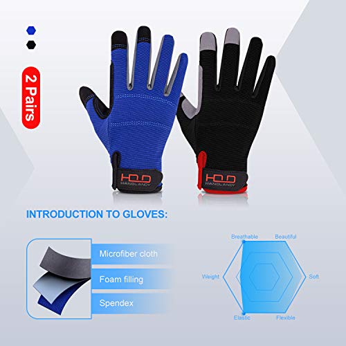 Work Gloves for Men & Women (Black & Blue (2 Pairs) / Medium)