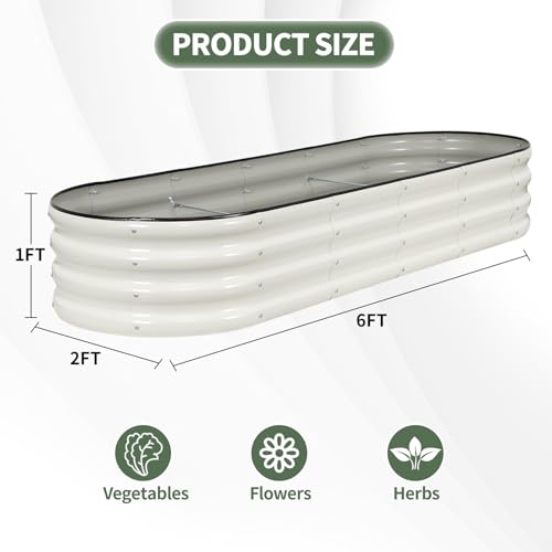 Galvanized Raised Garden Bed Outdoor (White / 6×2×1ft（1pcs）)