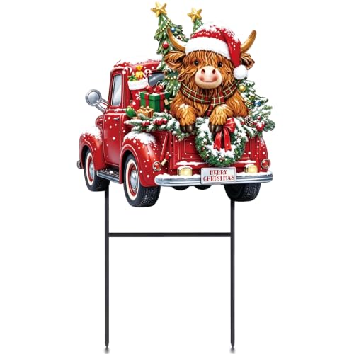 Christmas Highland Cow Truck Outdoor Yard Decorations (Christmas Tree Highland Cow)