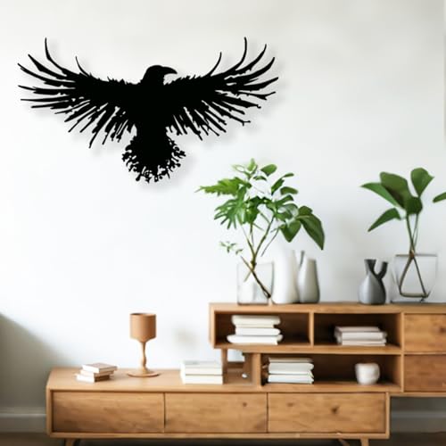 Metal Viking Raven Wall Art Norse Mythology Crow Wall Decor with Gothic Metal Wall Sculpture Suitable for Living Room Bedroom Indoor Outdoor Garden Home (23.3"L x 13"W)