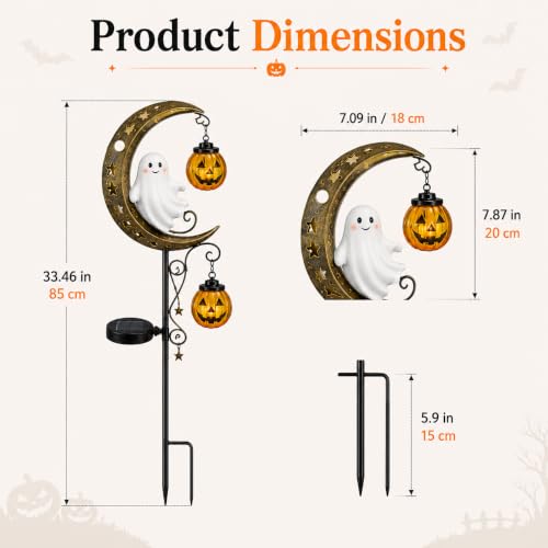 Solar Halloween Ghost & Pumpkin Moon Garden Stake Light (Ghost)