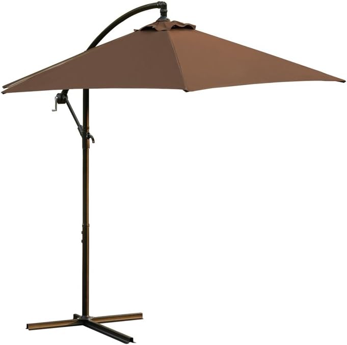 LOKATSE HOME 10 Ft Offset Patio Outdoor Umbrella Cantilever Hanging Market Umbrella Garden Umbrella with Crank & Cross Base (Brown)