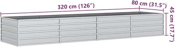 Large Galvanized Steel Raised Garden Bed, Silver Rectangular Outdoor Planter Box for Vegetables, Herbs, Flowers, 126x31.5x17.7 Inch