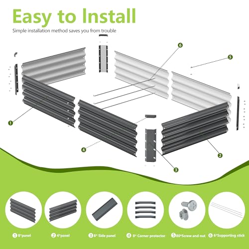 2PCS 6x3x1FT Galvanized Raised Garden Bed (6x3x1(2PCS) / Gray)
