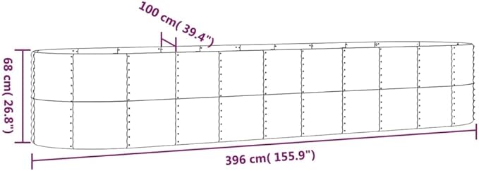 Large Oval Garden Raised Bed, Grey Powder-Coated Steel Outdoor Planter Box for Vegetables, Flowers, Herbs, 155.9x39.4x26.8 Inch