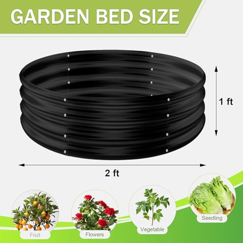 3 Pack 2x2x1 ft Round Galvanized Raised Garden Bed Kit Round Metal Flower Box Large Planter Raised Beds Outdoor Garden for Planting (Black / 2x2x1ft(3pack))