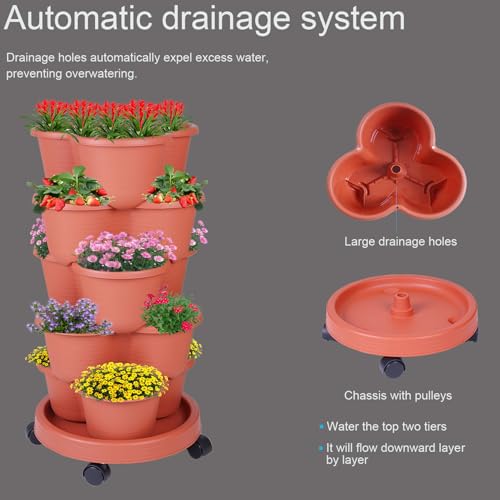 5 Tier Vertical Garden Tower Stackable Planter for Strawberries (Brown / 1 Pack)