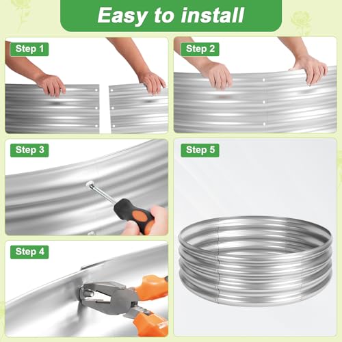 3Pack 2x2x1 ft Round Galvanized Raised Garden Bed Kit Round Metal Flower Box Large Planter Raised Beds Outdoor Garden for Planting (Silver / 2x2x1ft(3pack))