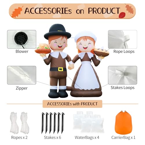6ft Tall LED Lighted Inflatable Pilgrim Boy and Girl (6ft Pilgrim)