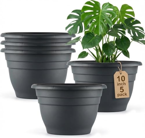 5 Pack 10 Inch Plant Pots for Indoor Outdoor (Gray / 10 inch)