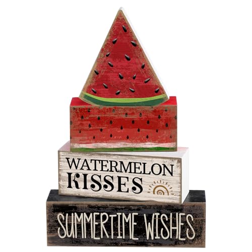 4 Pcs Summer Table Decor Wooden Watermelon Tiered Tray Decor (Watermelon)