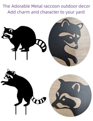 2 Pack Raccoon Metal Garden Stakes for Outdoor Decor (Two Raccoons)