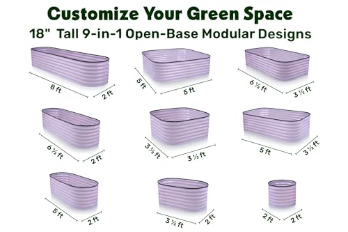 9-in-1 Galvanized Steel Raised Garden Bed // 8×2×1.5 ft Modular Planter for Gardening, Vegetables, Flowers // 18" Tall Metal Raised Garden Beds Outdoor (Lavender) // Patented Design Planter Box (Lavender / 8x2x1.5 ft)