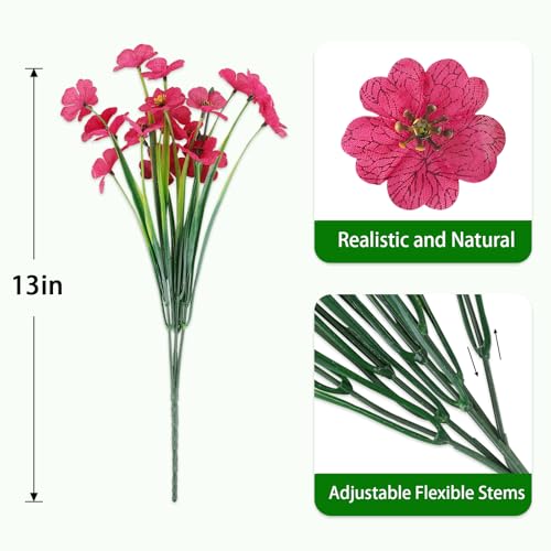 24PCS UV Resistant Artificial Flowers for Outdoors (Rosy Red / 24PCS)