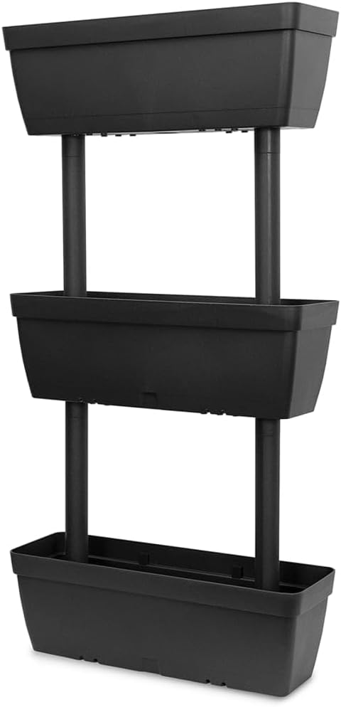 Garden Planter 6 pcs 39.4" Anthracite, Stackable TPR Raised Garden Bed for Outdoor Plants, UV-Proof Patio Flower Box System
