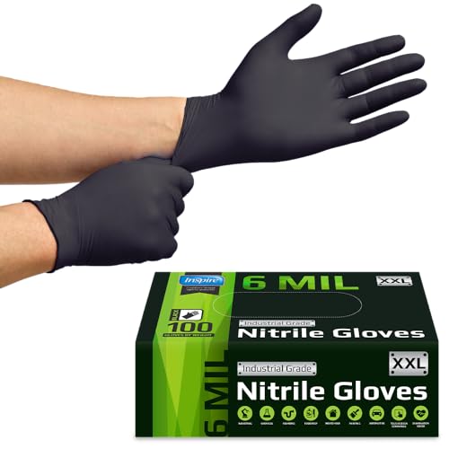 Heavy Duty 6 Mil Nitrile Chemical Resistant Medical Cooking Cleaning Disposable Gloves (Small / Black 6mil Box of 100)
