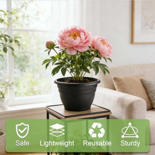 15 Pack 11 Inch Plant Pots with Drainage Holes (Black Pack of 15 / 11 inch)