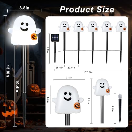 Solar Halloween Ghost Pathway Lights (Cold White Pumpkin Ghost / 10-Pack)