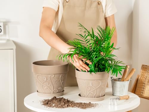Plant Pots Indoor with Drainage & Saucer (Undecorated Pottery Color / 7/8 inch)