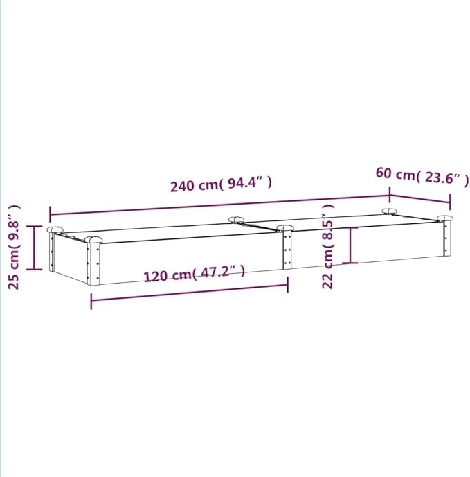 Garden Bed Solid Fir Wood 94.5 in, Non-Woven Fabric, Galvanized Steel for Cages, Raised, Retaining, Wall Fencing, Backyard Landscape
