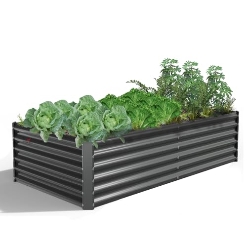 Anleolife 6x3x1.5ft Rectangular Galvanized Raised Garden Bed (Rectangle Grey / 6×3×1.5ft Tall)