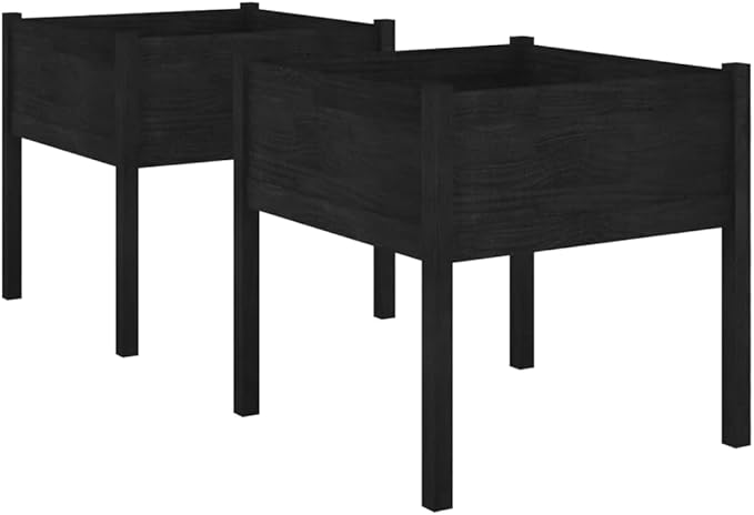 Garden Planters,Gardening Accessories,Modern Design,Backyard Raised Beds,Patio Raised Beds,Herb Planters,Freestanding Planters,for Balconies,Decks,2 pcs Black 27.6"x27.6"x27.6" Solid Wood Pine