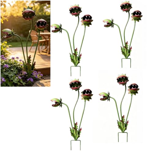 Whimsical Metal Carnivorous Plant Garden Stake