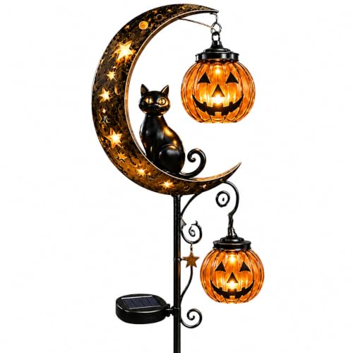 Solar Halloween Black Cat & Pumpkin Moon Garden Stake Light (Style-C)