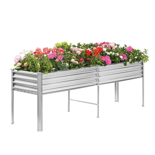 Galvanized Raised Garden Bed with Legs (Silver / 96×24×32in)