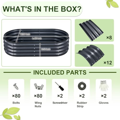 Galvanized Raised Garden Bed Outdoor 4x2x1 ft 2 Pack Oval Gray (Gray 2 Pcs / 4 x 2 x 1 ft)