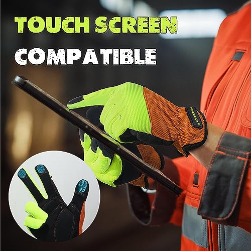 Work Gloves for Men & Women (Yellow Orange (1 Pair) / Medium)