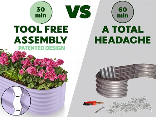 9-in-1 Galvanized Steel Raised Garden Bed // 8×2×1.5 ft Modular Planter for Gardening, Vegetables, Flowers // 18" Tall Metal Raised Garden Beds Outdoor (Lavender) // Patented Design Planter Box (Lavender / 8x2x1.5 ft)