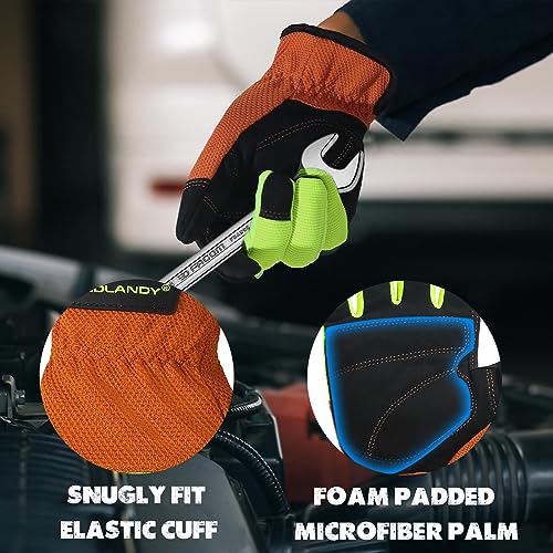 Work Gloves for Men & Women (Yellow Orange (1 Pair) / Medium)