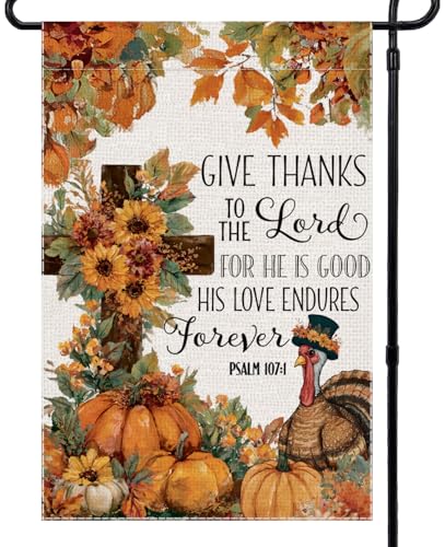 Give Thanks Thanksgiving Turkey Fall Garden Flag 12x18 Inch