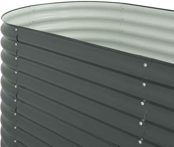 vidaXL Garden Raised Bed Galvanised Steel, Oval Garden Planter for Flowers and Planters, Bottomless Raised Flower Bed, Weather-Resistant, Grey, 126"x31.5"x31.9"