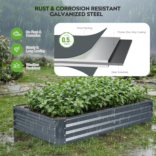 2Pack 6×3×1ft Galvanized Raised Garden Bed Kit (Irongrey / 6x3x1ft (Pack of 2))