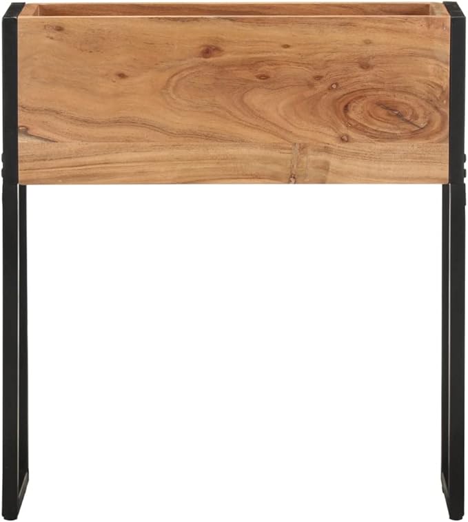 Raised Garden Bed Planter Box 23.6"x7.9"x26.8" Solid Acacia Wood Elevated Flower Bed with Powder-Coated Steel Frame for Patio, Garden, and Balcony Use