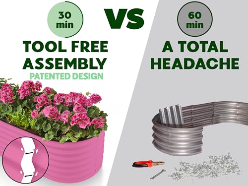 9-in-1 Galvanized Steel Raised Garden Bed // 8×2×1.5 ft Modular Planter for Gardening, Vegetables, Flowers // 18" Tall Metal Raised Garden Beds Outdoor (Pink) // Patented Design Planter Box (Pink / 8x2x1.5 ft)