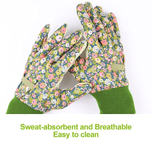 Floral Gardening Gloves for Women (Green+light Blue Flowers)