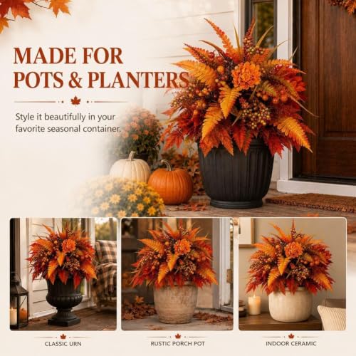 Fall Harvest Artificial Floral Arrangement with Garden Stake (Orange)