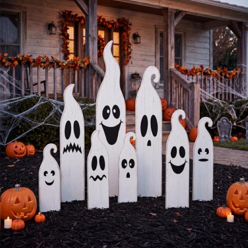 8 Pcs Halloween White Ghost Yard Signs Outdoor with Stakes